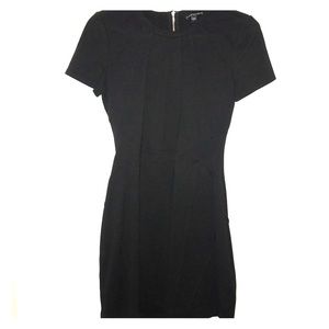 Black mini dress with capped sleeves and crew neck